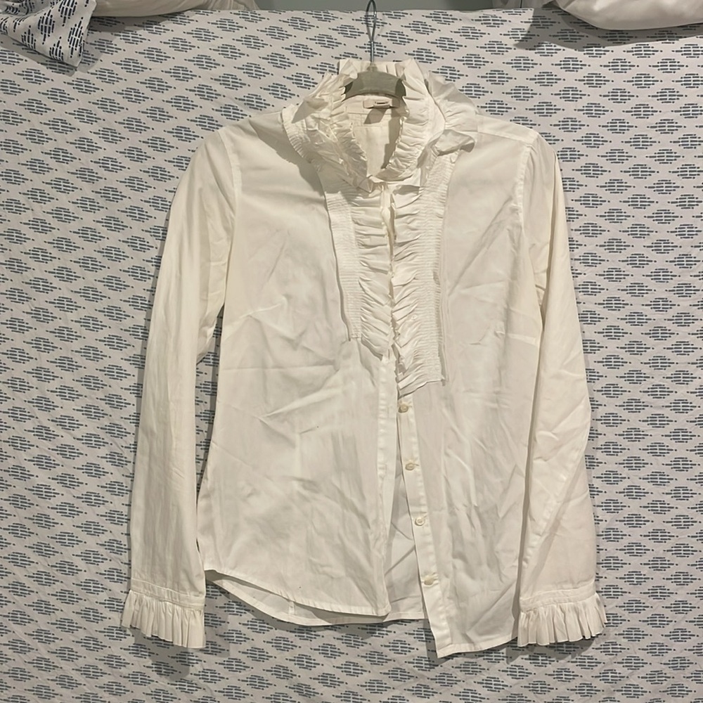 White Ruffle J.Crew Blouse